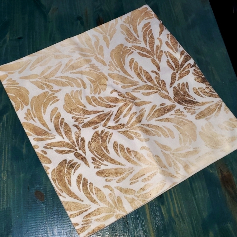 New Gold and White Patterned Square Accent Pillow Covers Set of 3